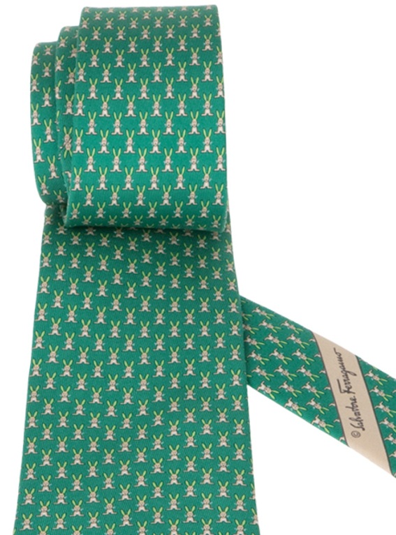 Salvatore Ferragamo Silk Twill Bunny Printed Tie